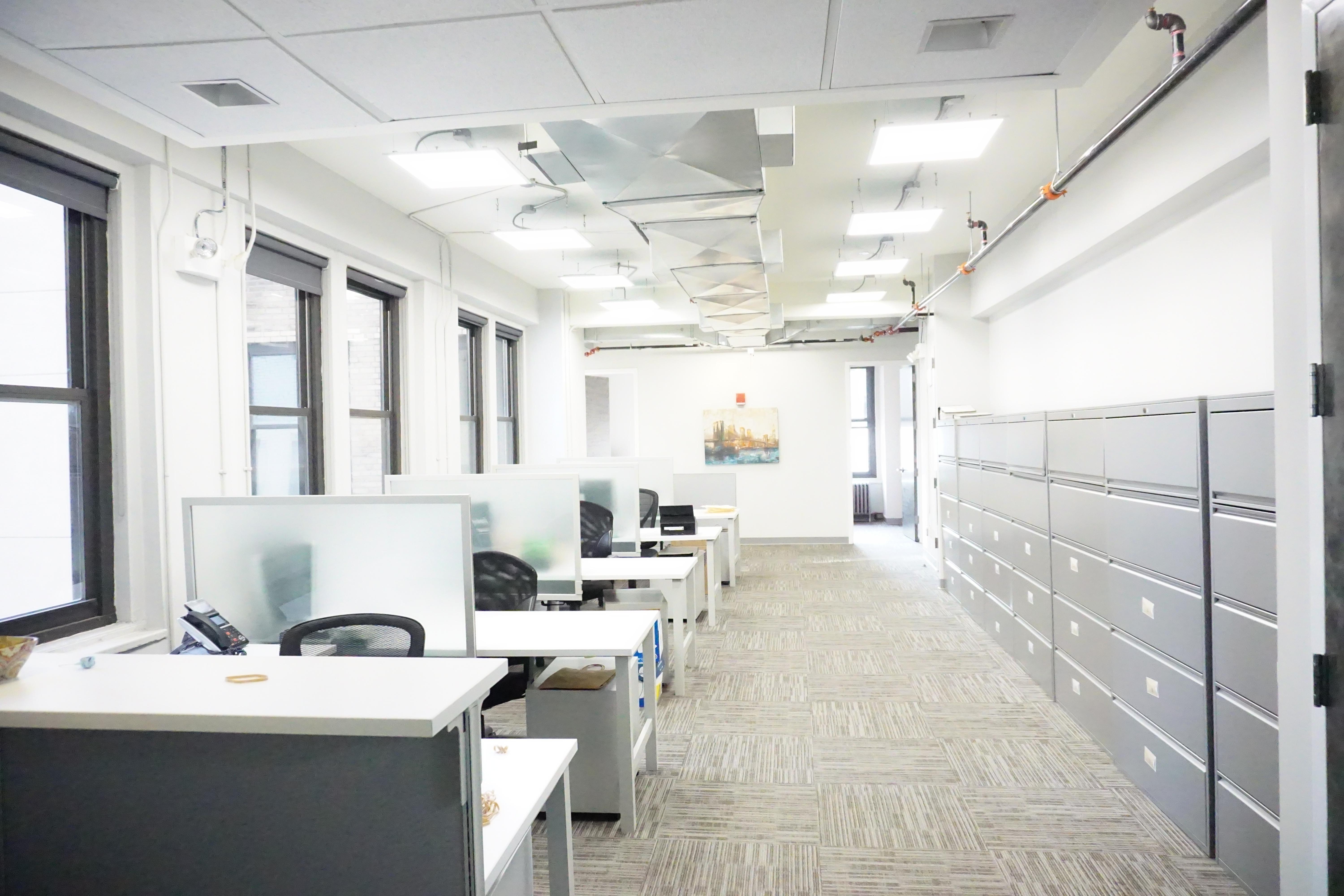 Looking in from entry.  2 Offices on far wall